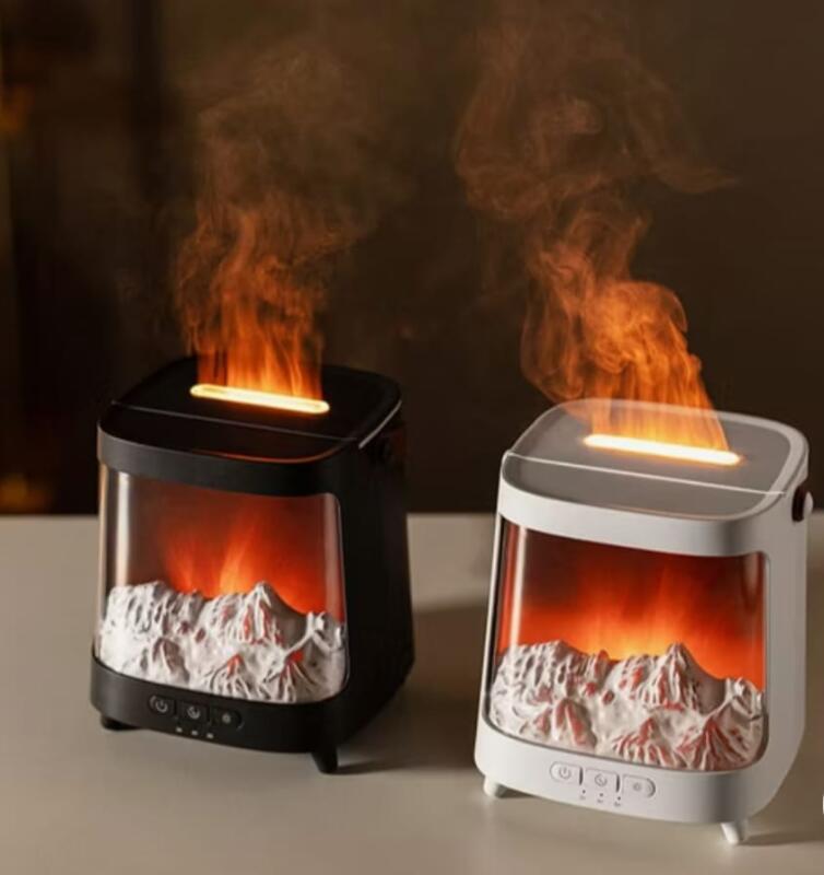 Smart Controlled Flame Fireplace Humidifier - 200ml Aroma Essential Oil Diffuser with 7 Color Lights, Large Capacity, Ultra Quiet for Bedroom, Living Room, Office