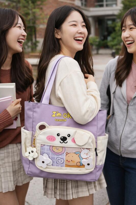 Canvas Tote Bag for Women Ladies Girls for School, College, Office, Travel, Shopping, Daily Use, 3 in 1 Canvas Strap Tote Bag