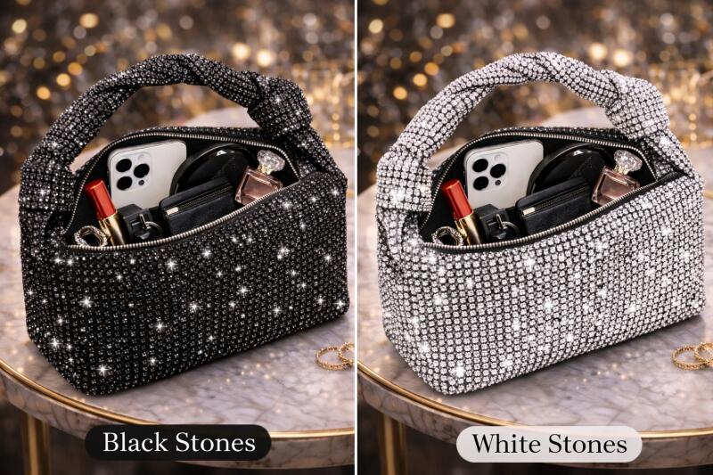 Stone Studded With Nickel Metal Fittings Party Handbag For Women