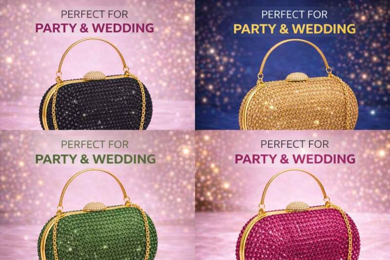 Hand Embroidered Box | Design Clutch Bag Purse for Bridal, Casual, Wedding Bag for Women & Girls Small