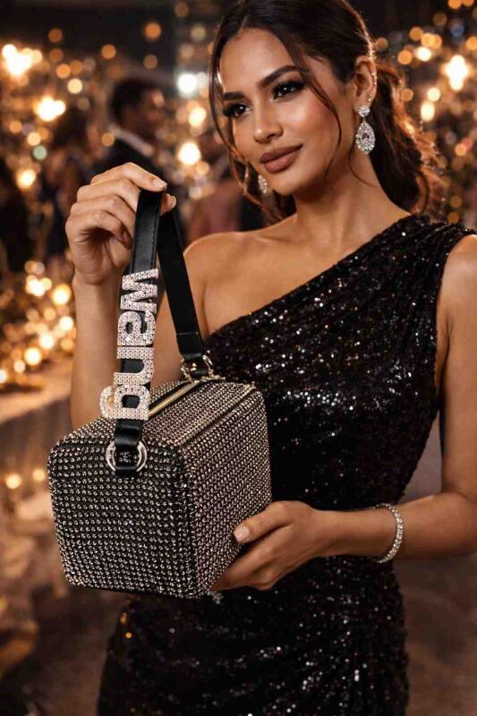 WANG Clutch Purses for Women, Small Evening Handbag, Sparkly Rhinestone Purse for Party, Prom, Wedding