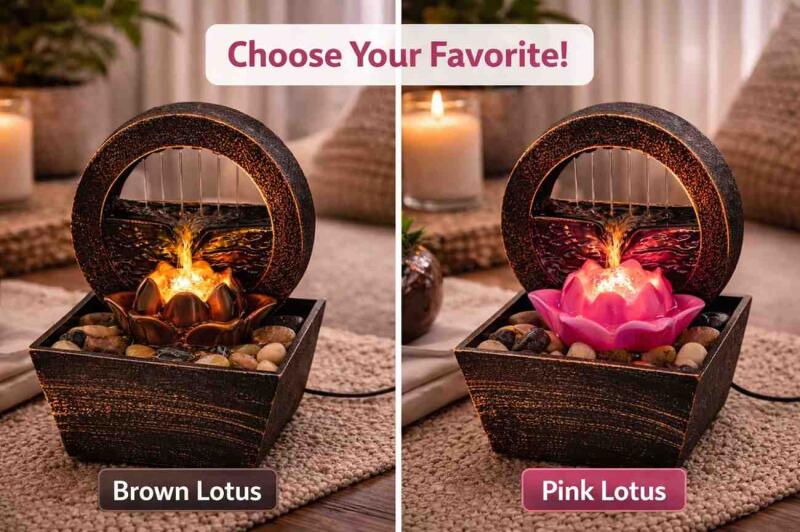 Indoor Water Fountains Lotus Lamp, Illuminated Relaxation Zen Tabletop Fountains Water Feature Feng Shui Ornaments with LED Lights for Home Office Bedroom Decoration