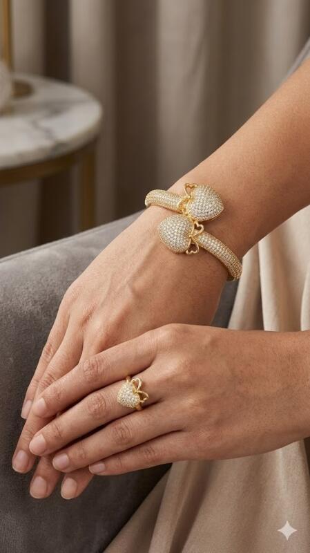 Fashion Anti Tarnish Jewellery | 18K Gold Plated Stainless Steel Openable Crystal Bracelet | Latest Stylish Cuff Bangle | Love Friendship Couples Gifts for Women Girls Mother Sister Wife Girlfriend