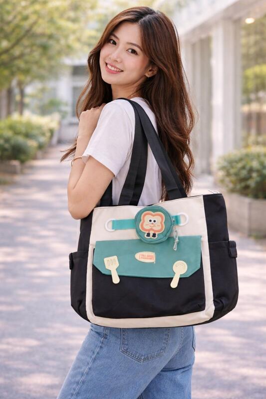 Korean Tote Bag Casual Work Shoulder Handbags | Multi-Purpose Bag |Sturdy Canvas Bag with Large Capacity | Shopping Bag for Office, College & Daily Use