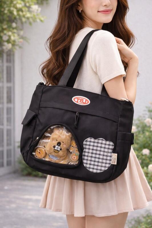 Korean Tote Bag  Canvas Handbag for Women  Casual Large Capacity Shoulder Bag with Pockets Versatile Everyday use for College Work Travel & Shopping