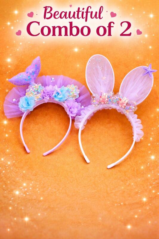 Headband for Girls | Cute  Hairband | Small Kids Hair Accessories Set Ideal for Party, Photo, Easter and Birthday Decoration (Set of 2)