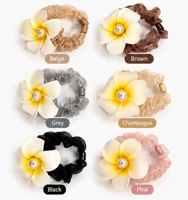 Floral Pearl Scrunchie for Women & Girls | Soft Fabric Hair Tie with Flower Design | Trendy Hair Accessory – 6 Colours – SuperBrand