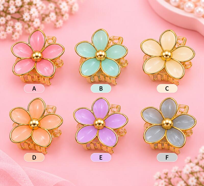 Flower Hair Claw Clips for Women & Girls | 5 Petal Floral Hair Clips with Gold Finish | Trendy Multicolor Hair Accessories for Daily Wear & Parties – SuperBrand
