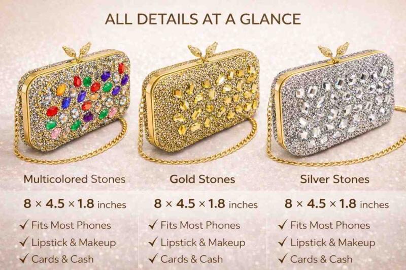 Small Crystal and Metal Elegant Rhinestone Clutch Evening Purse Night Party Clutch for Wedding Cocktail Party and Special Occasions