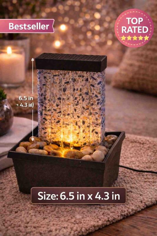 Indoor Rock Waterfall Tabletop Fountain Indoor with LED Lights Waterfall for Modern Home Office Decor