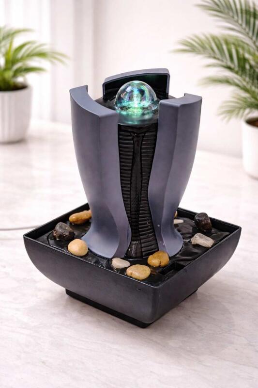 Indoor Tabletop Water Fountain for Home & Office | Decorative Zen Waterfall Showpiece with Crystal Ball & Pebbles | USB Powered Relaxation Fountain for Living Room, Bedroom & Meditation