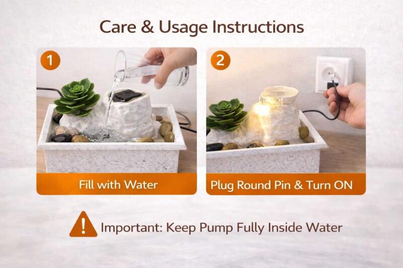 Tabletop Fountain Decorative Battery/USB Operated Small Indoor Water Fountain Ornaments Landscape Decoration Sculpture for Table Home Living Room Office (D)